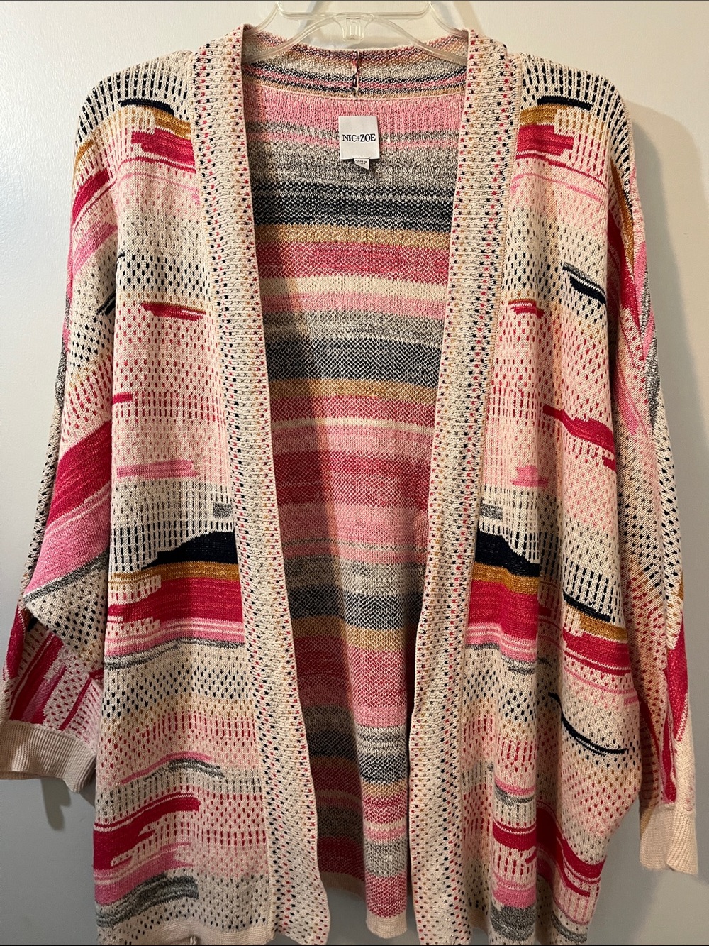 NIC+ZOE Pink and Navy Open-Front  Cardigan